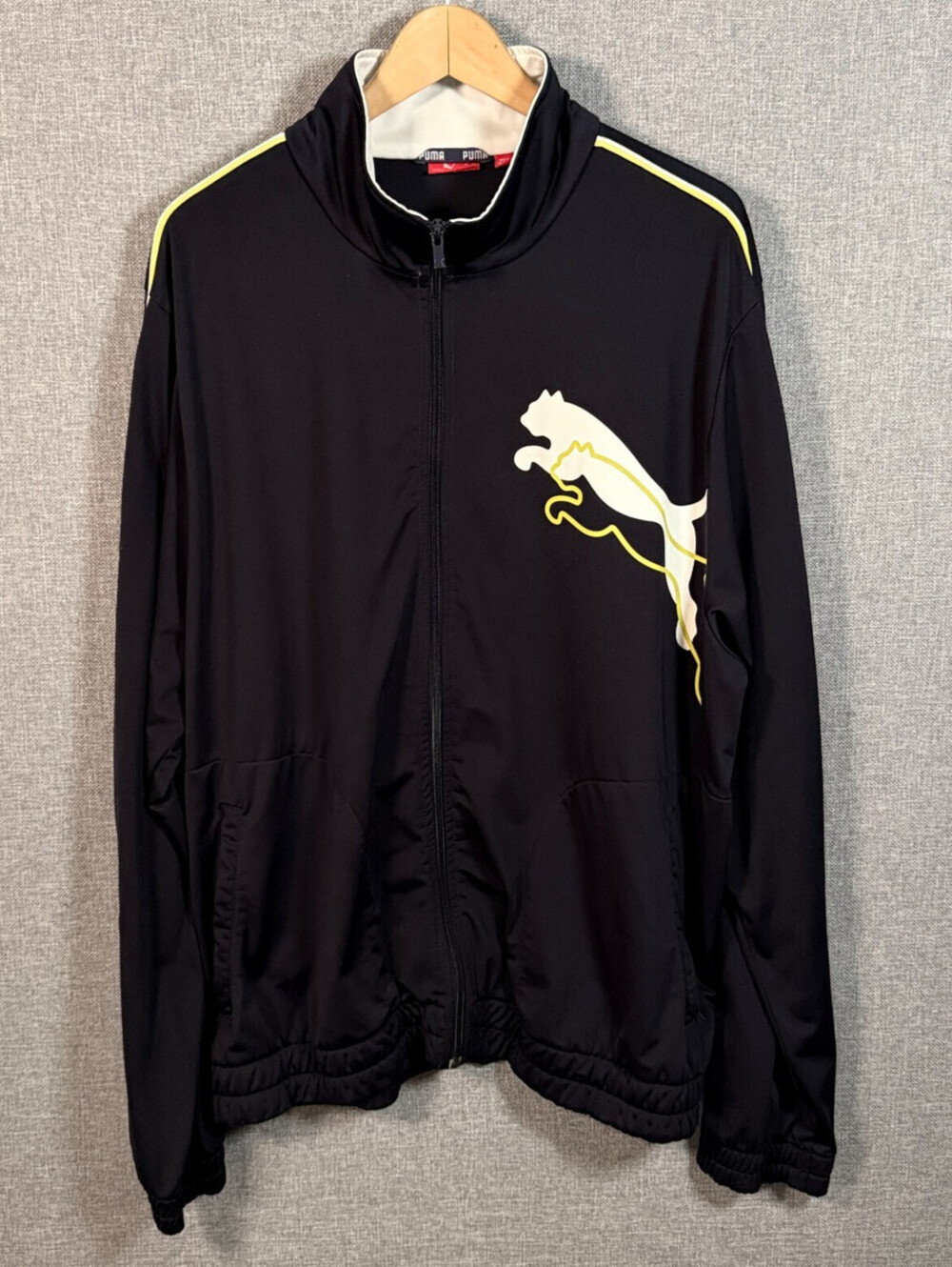 Puma Track Jacket Mens XXL Big Cat Navy Neon Yellow Full Zip